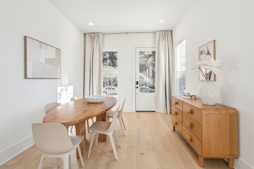 Inside framing for narrow new construction home in Uptown New Orleans